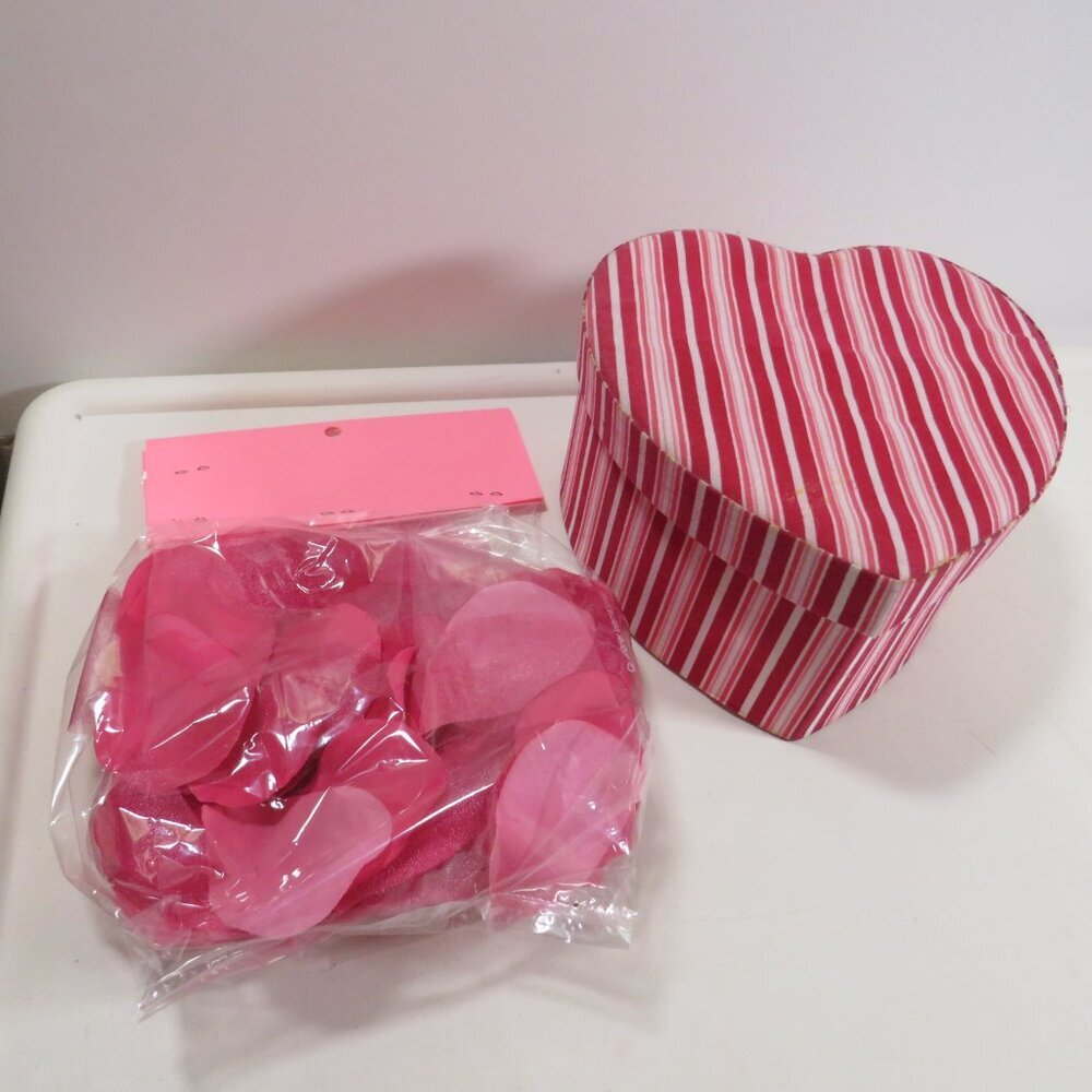 Fabric covered heart shaped box (Red, white and pink striped with padded top)